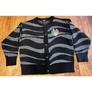 Wicked Paul Tazewell Black Gray Zebra Stripe Button Cardigan Sweater XL Unisex
